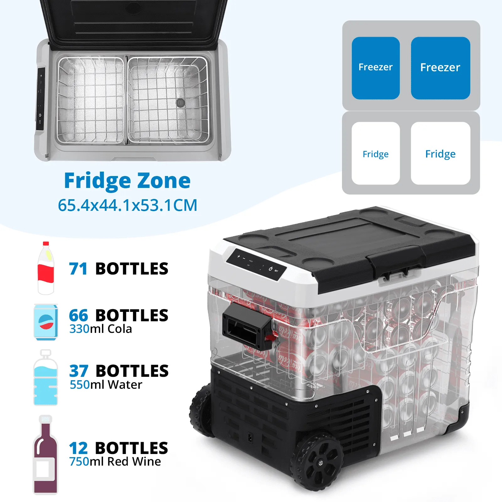 12 Volt Refrigerator, 53 Quarts/50L Car Refrigerator, RV Refrigerator with 12/24V DC and 110-240V AC, Freezer Fridge Cooler, for Car, RV, Camping and Home Use