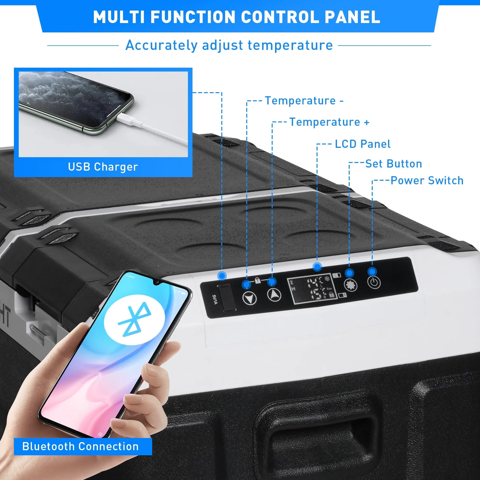 12V Car Refrigerator, Portable Freezer, 63 Quart (60 Liter) 12v Fridge Portable Freezer WIFI APP Control(-4°F~68°F), 12/24V DC & 100-240V AC, Car Cooler With Wheels for Travel, Camping