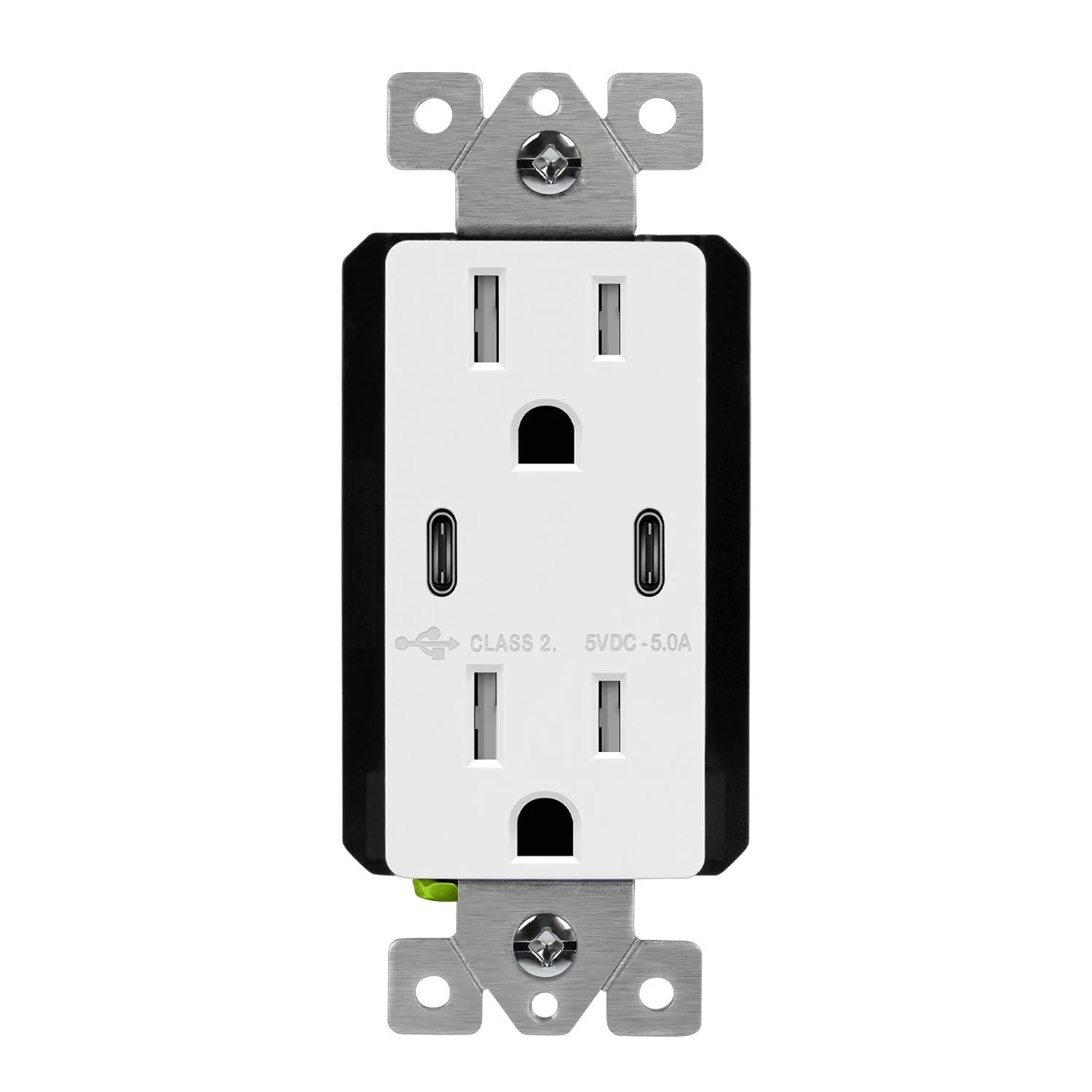 15 Amp Duplex Outlet with 5A Dual USB-C Outlet Tamper-Resistant, White