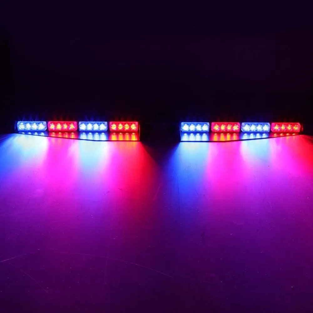 17 Inch Dual Visor Blue&Red Strobe Light Bar 20 Flashing Patterns with Controller Switch Panel for Vehicles Trucks SUV ATV Car