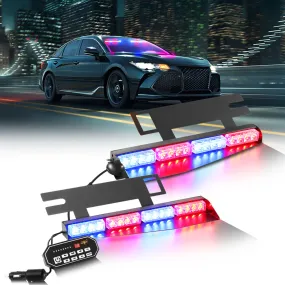 17 Inch Dual Visor Blue&Red Strobe Light Bar 20 Flashing Patterns with Controller Switch Panel for Vehicles Trucks SUV ATV Car