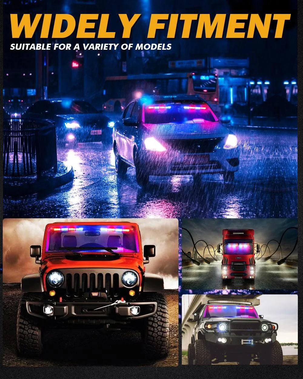 17 Inch Dual Visor Blue&Red Strobe Light Bar 20 Flashing Patterns with Controller Switch Panel for Vehicles Trucks SUV ATV Car