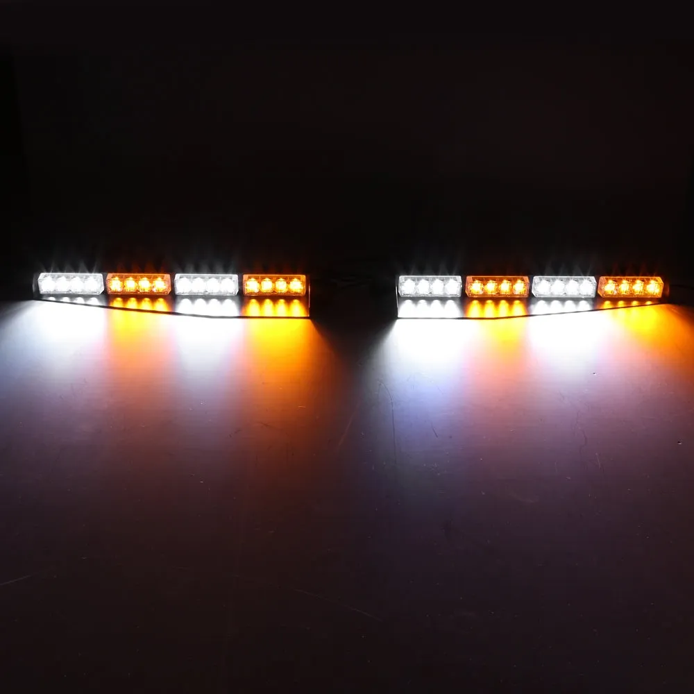 17 Inch Dual Visor White&Amber Strobe Light Bar 20 Flashing Patterns with Controller Switch Panel for Vehicles Trucks SUV ATV Car