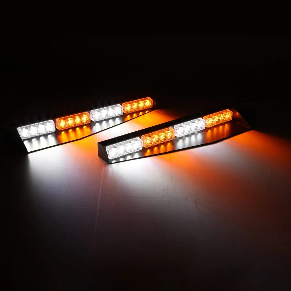 17 Inch Dual Visor White&Amber Strobe Light Bar 20 Flashing Patterns with Controller Switch Panel for Vehicles Trucks SUV ATV Car