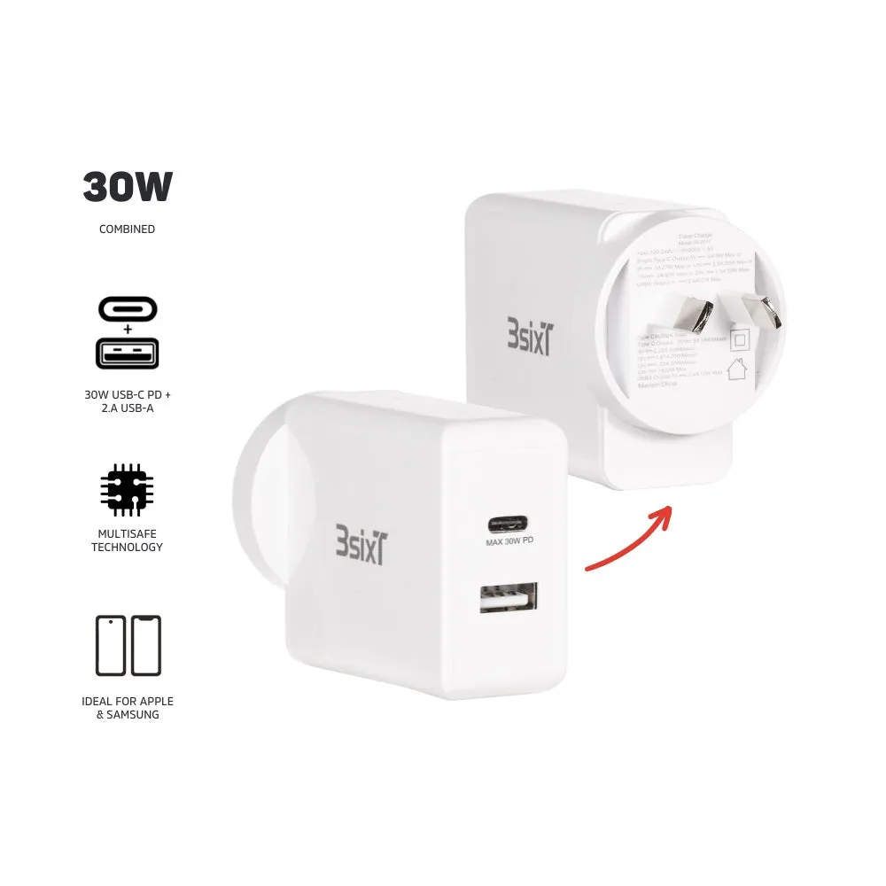 3sixT Wall Charger ANZ 30W USB-C PD   2.4A