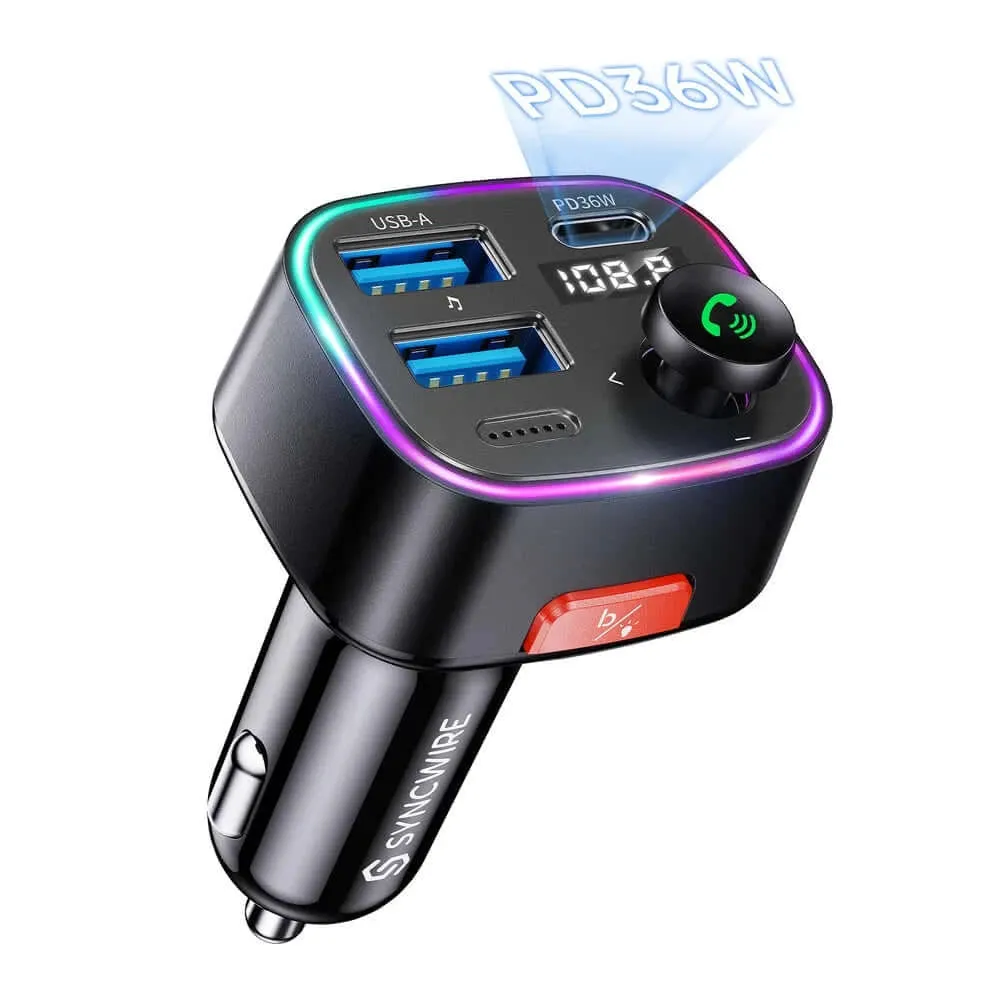 48W Bluetooth 5.3 FM Transmitter Car Charging Adapter