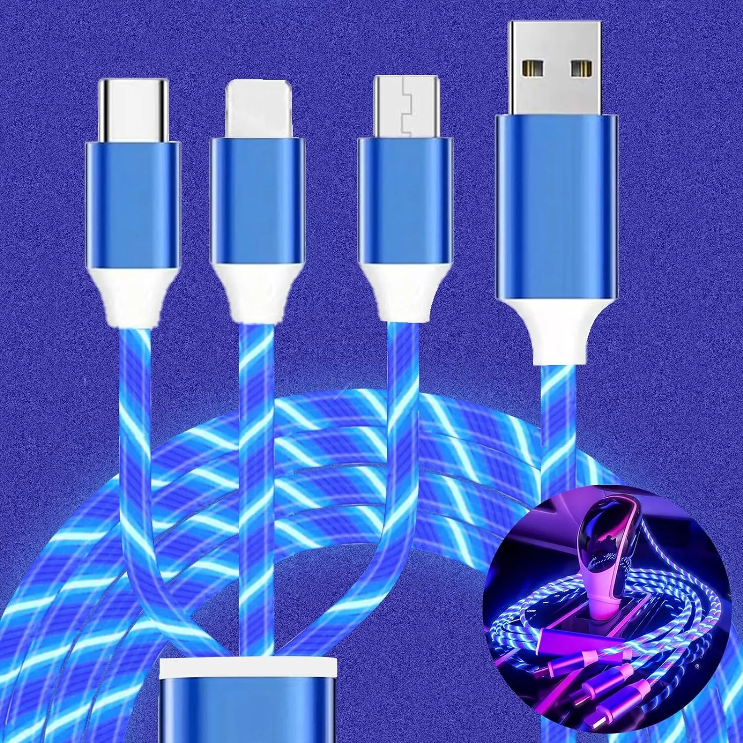 6 foot 3-in-1 Light Up Cable - Pack of 12