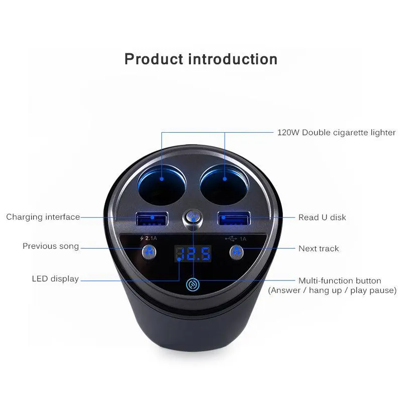 ANLUD Bluetooth Wireless Car FM Transmitter Mp3 Player Cup Holder Handsfree Car Kit