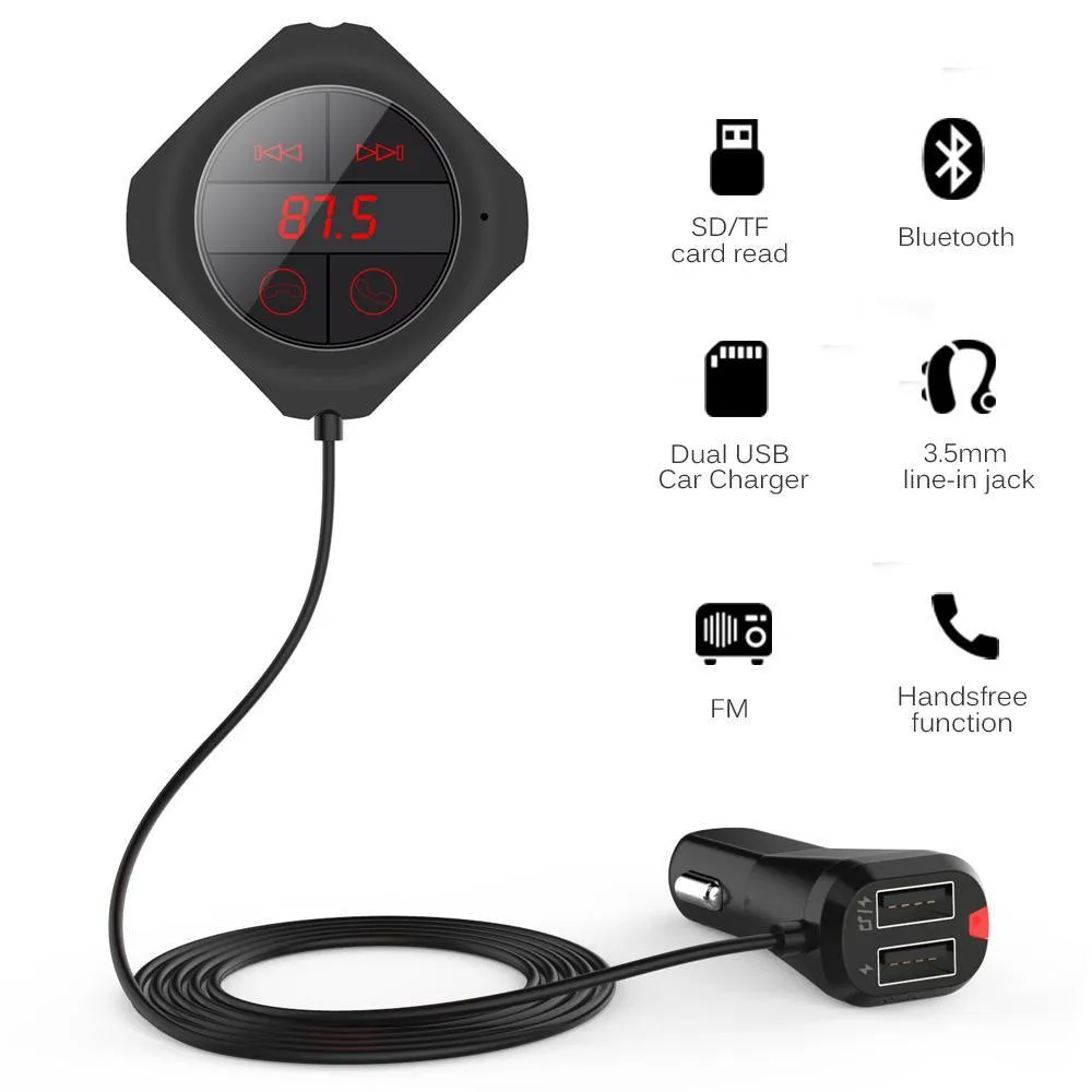 ANLUD Car MP3 Player Bluetooth FM Transmitter Car Kit HandsFree Magnetic Base With Dual USB Car Charger FM Modulator