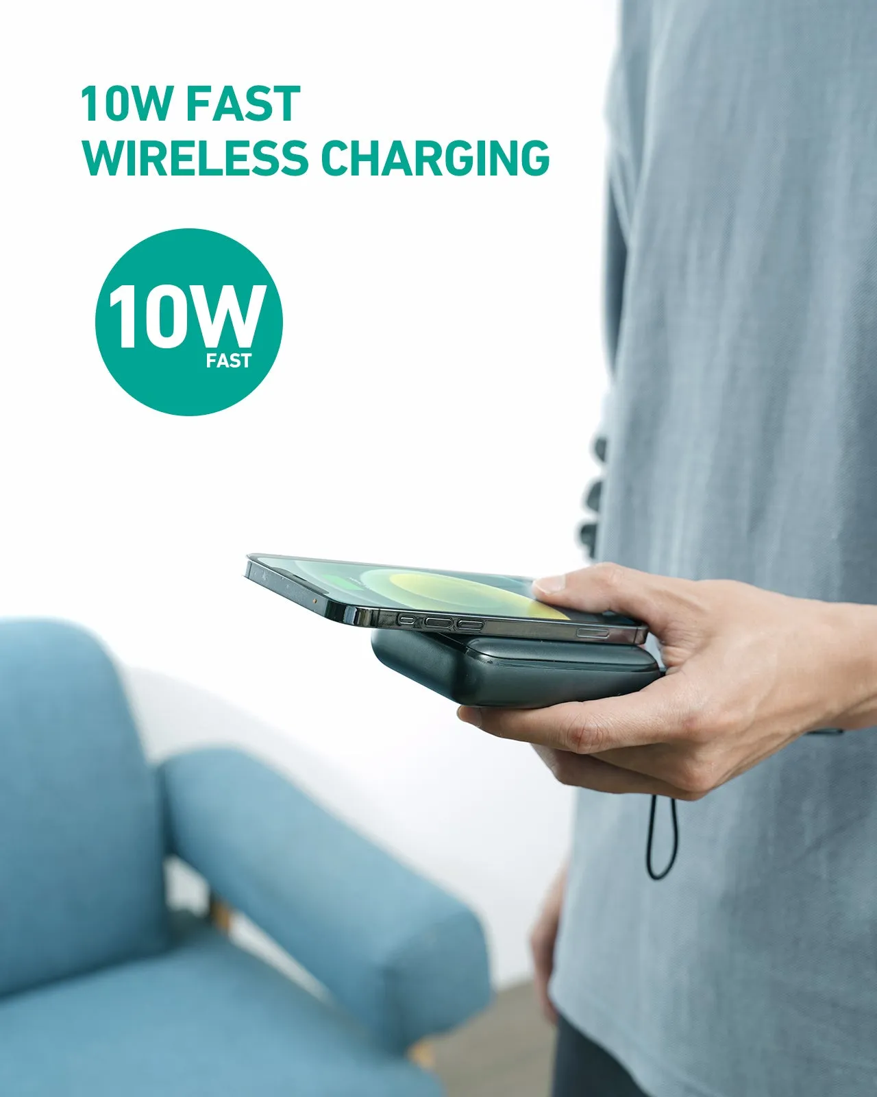 Aukey PB-WL01S 20W 10000mAH PD Wireless Charging w Kickstand Powerbank Portable Charger iPhone 12 Samsung Note S10