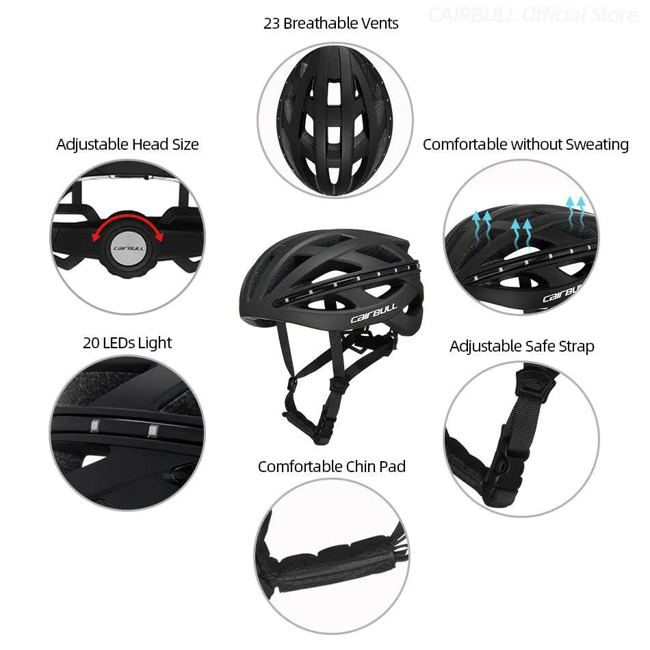 CAIRBULL Bicycle Helmet Smart Cycling LED Helmets Turn Signal Light Wireless Remota for Men Women Electric Scooter Motocross Cap