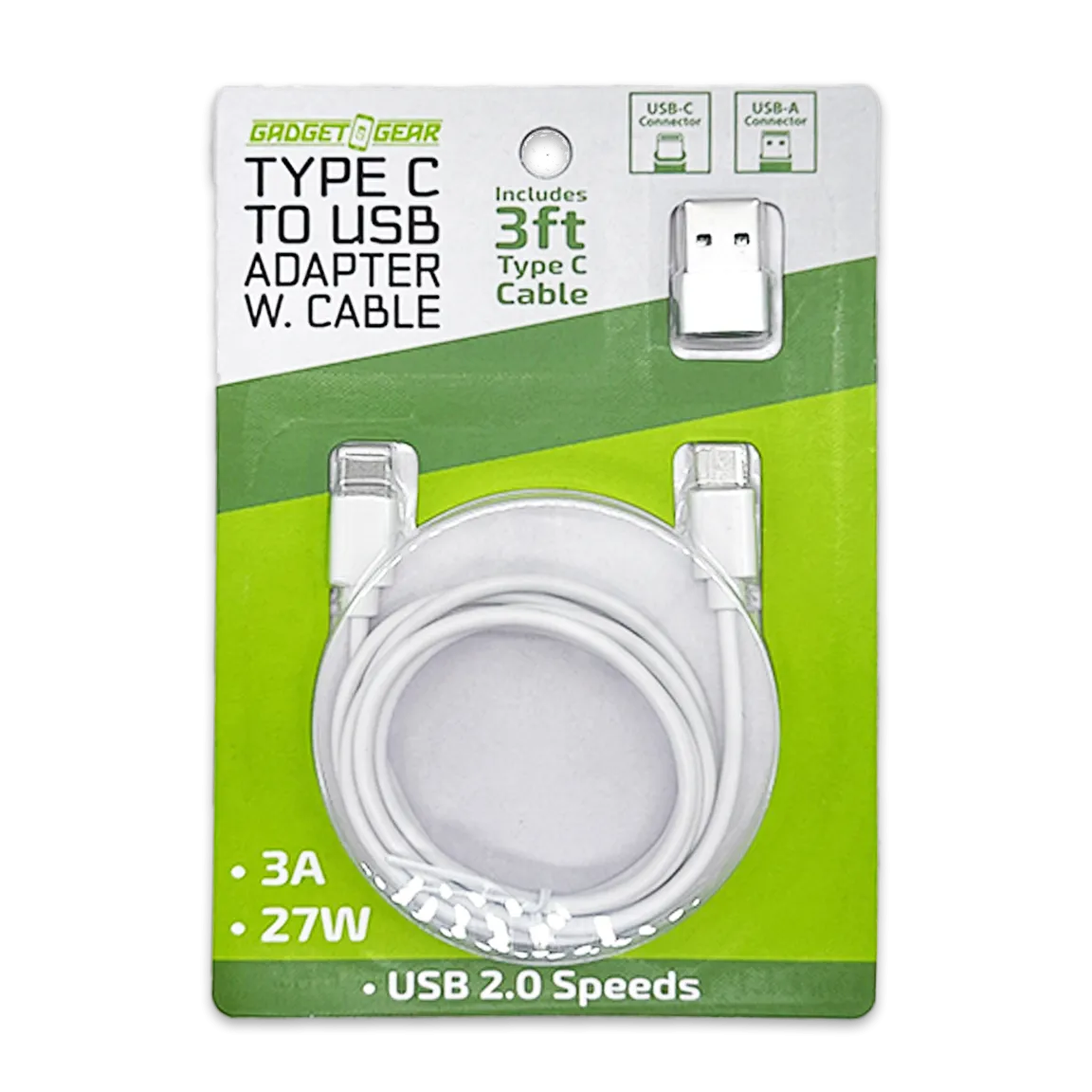 Charging Cable USB-C to USB-C with USB Adapter 3FT 3 Amp - 6 Pieces Per Retail Ready Display 24835