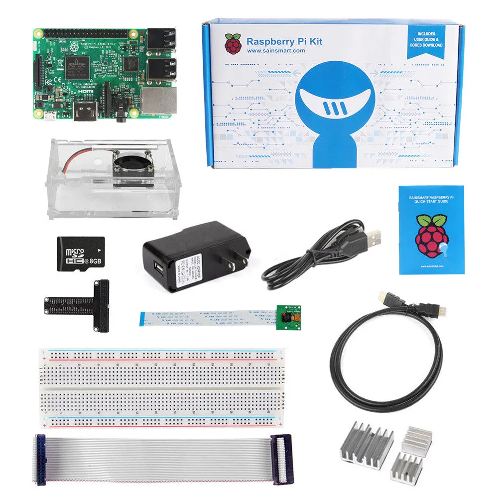 [Discontinued] Raspberry Pi 3 Camera Kit - Clear Case Cooling Fan SD Card Breadboard HDMI GPIO