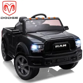 Dodge RAM Ride on Car, 12V Powered Ride on Toy with Remote Control, Rear Wheel Suspension, 5 Point Safety Belt, MP3 Player, Bluetooth, LED Lights, Electric Vehicles for 3-8 Years Boys Girls, Red