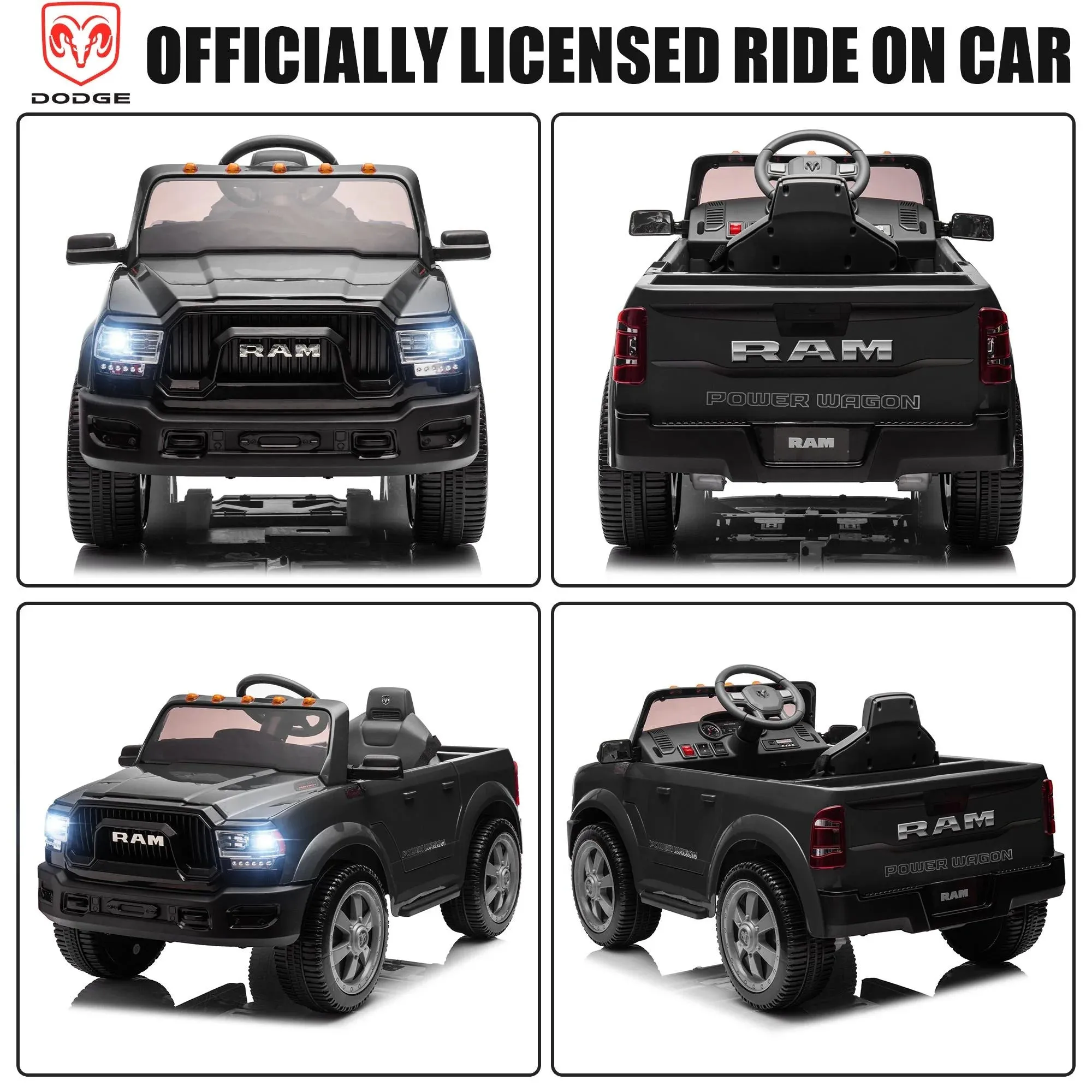 Dodge RAM Ride on Car, 12V Powered Ride on Toy with Remote Control, Rear Wheel Suspension, 5 Point Safety Belt, MP3 Player, Bluetooth, LED Lights, Electric Vehicles for 3-8 Years Boys Girls, Red