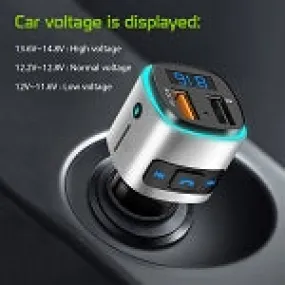 FM Trasmitter #2 = Multi-functional Wireless V5.0 FM Transmitter for Cars, Hands-Free Kit with Built-in Microphone, MP3, Dual USB Charging Ports (Quick Charge 3.0) and Rainbow LED Light Compatible to Apple iPhone,, Samsung