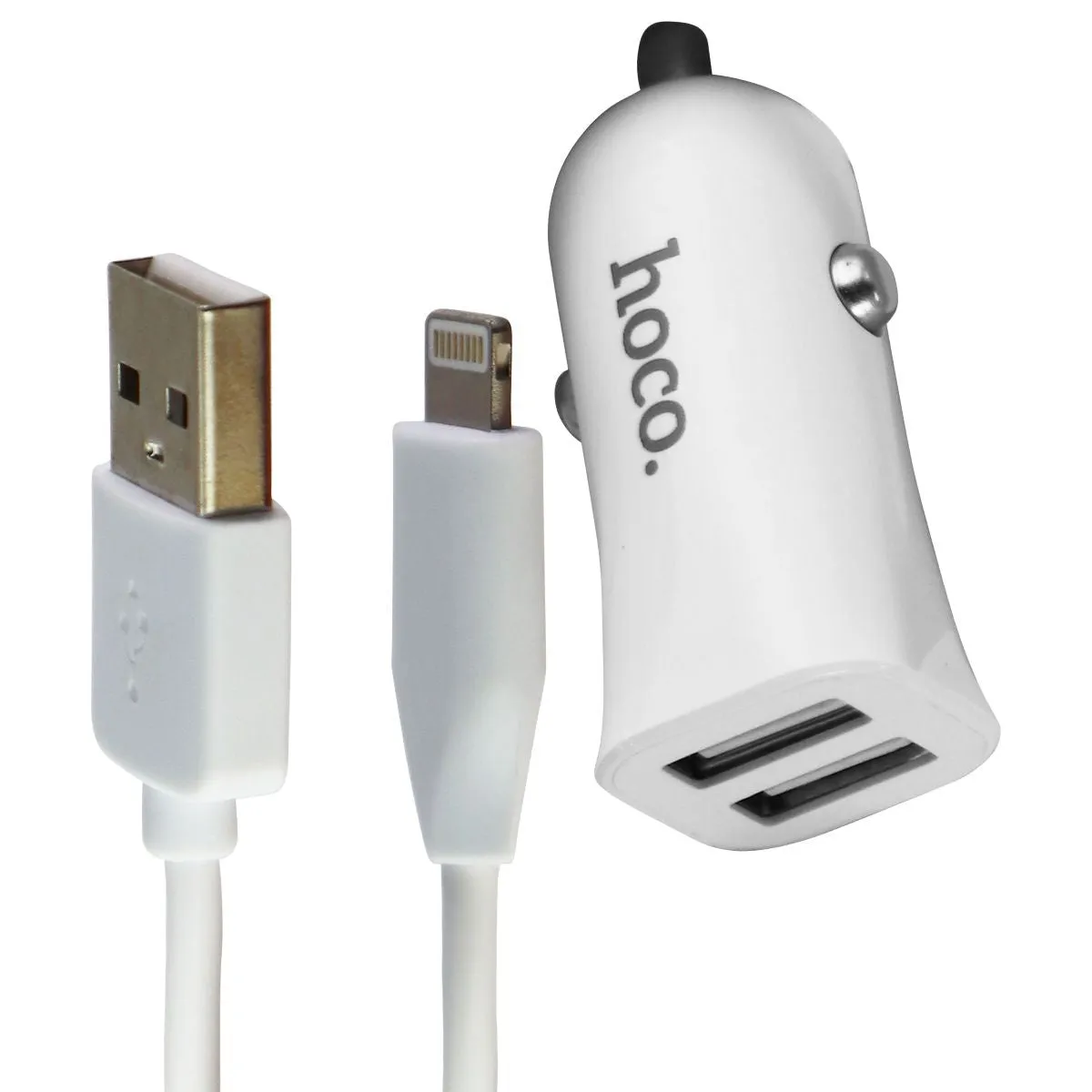 HoCo. Z12 Elite Dual USB Car Charger with 8-Pin Cable for iPhone/iPad - White