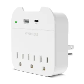 HyperGear Multi Plug 5 Outlet Extender with USB-C & USB Ports - White - 15-12481