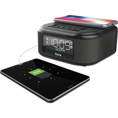 iHome iBTW23 Bluetooth Speaker System, Dual Alarm Clock, Wireless Charging - iBTW23BC