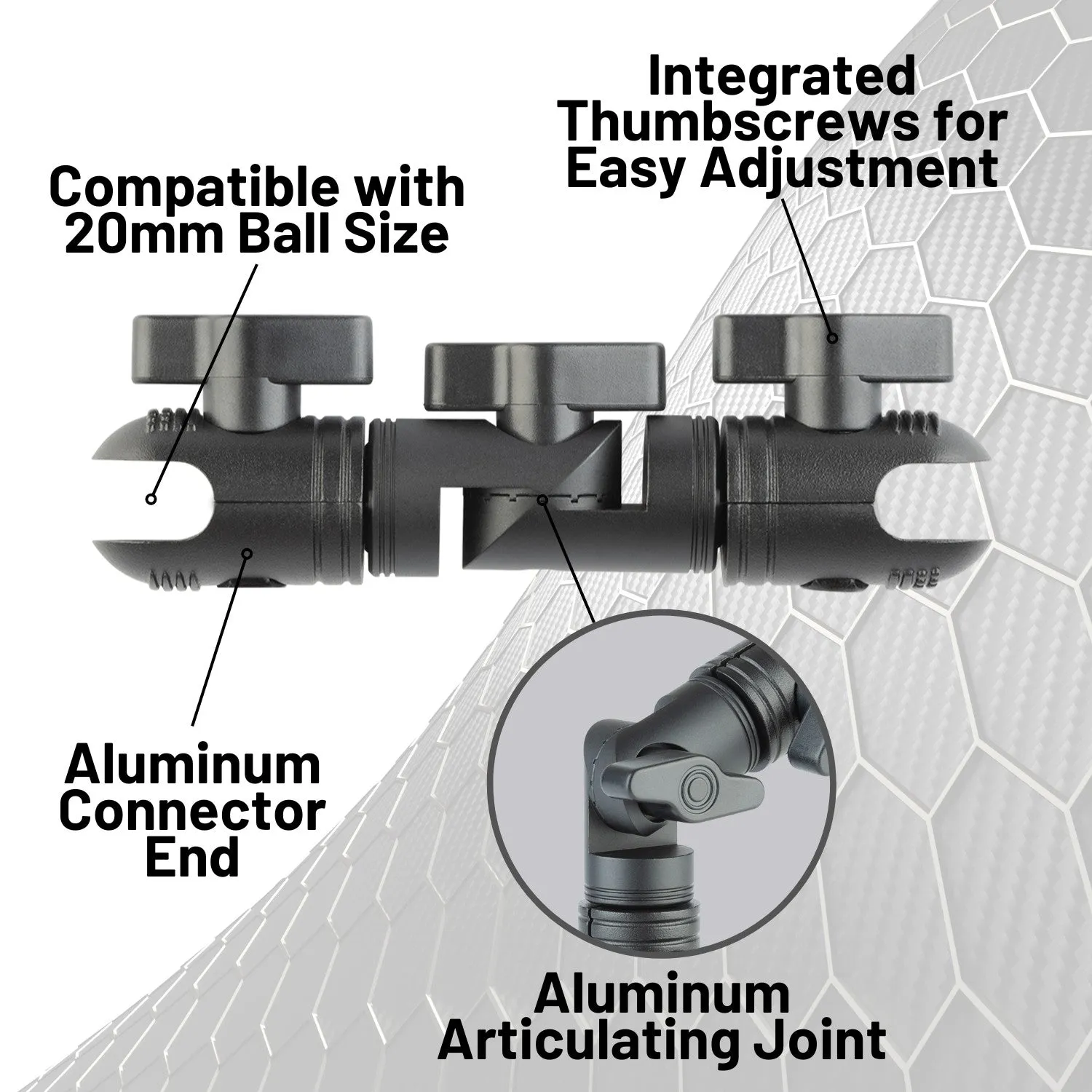 Locking Adjustable Carbon Fiber   Kevlar Mounting Arms with Articulating Joint (various sizes)