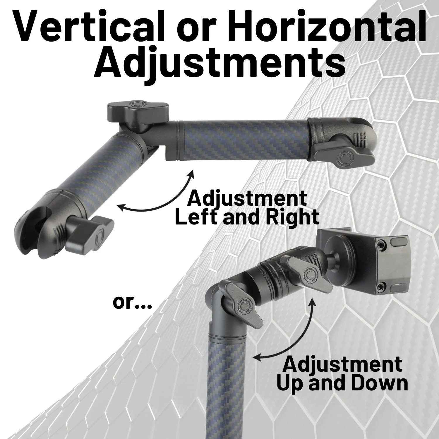 Locking Adjustable Carbon Fiber   Kevlar Mounting Arms with Articulating Joint (various sizes)