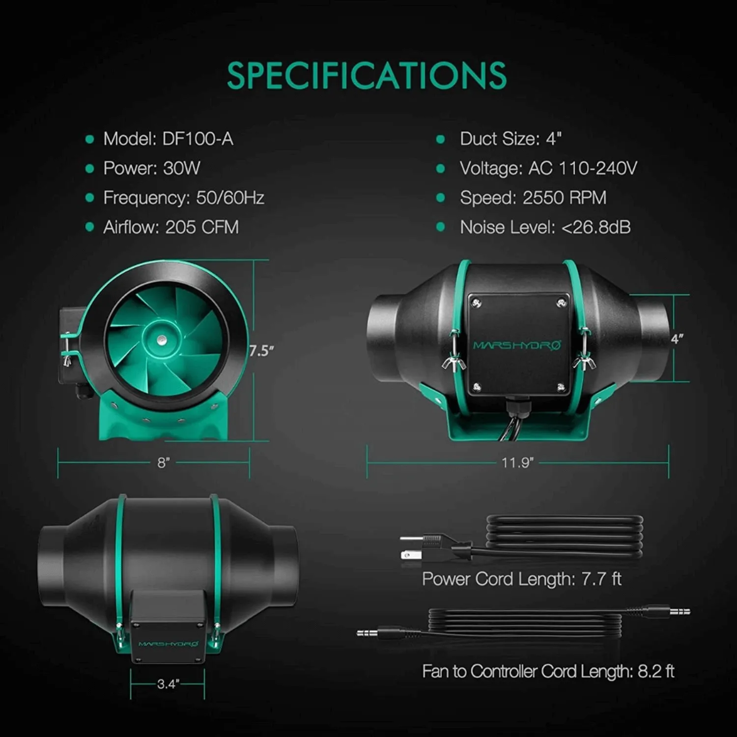 Mars Hydro 4" Inline Duct Fan and Carbon Filter Combo with Speed Controller