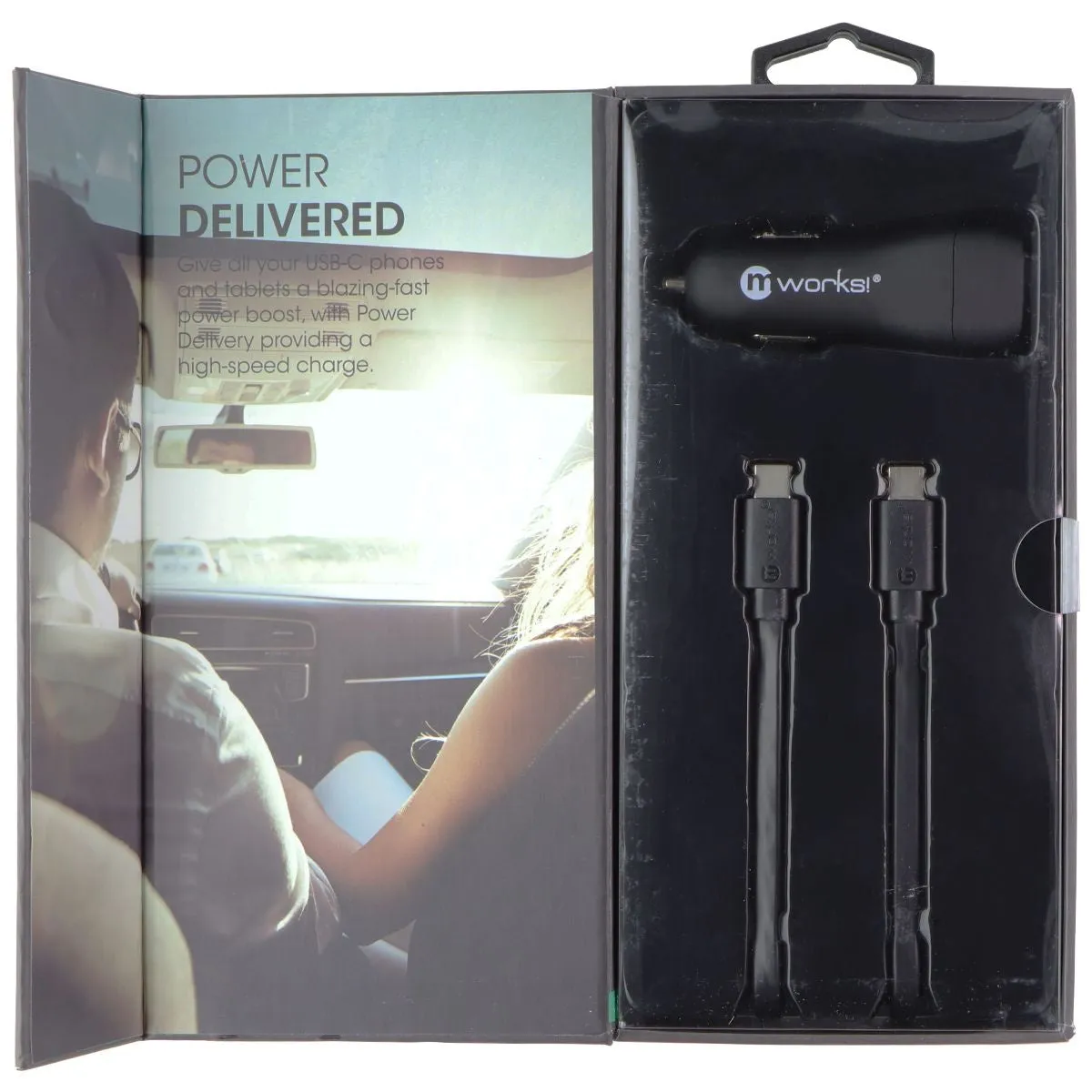 mWorks! mPOWER! Single Port USB-C Car Charger with USB-C to USB-C Cable - Black