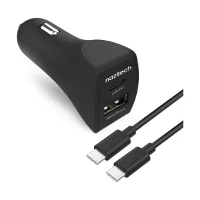 naztech 15398 20W USB-C PD   12W USB Fast Car Charger with 4ft Black Male to Male USB-C Cable