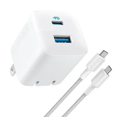 New - Anker 2 Port 33W Wall Charger with 6' USB-C to USB-C Cable - White