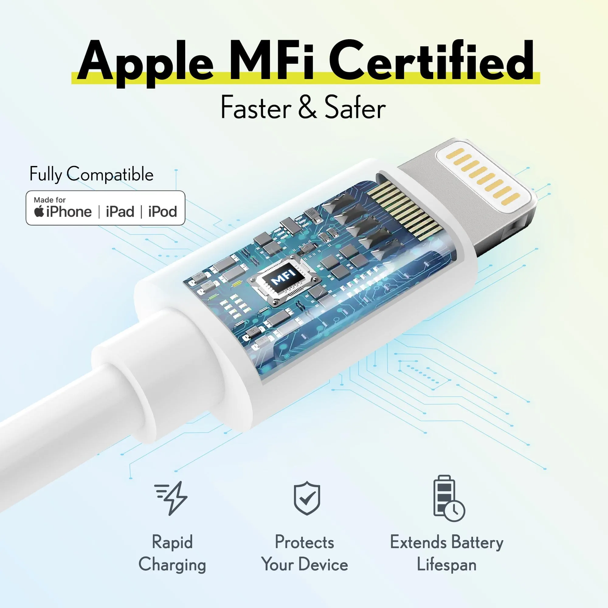 Overtime MFI Certified USB C to Lightning 6ft cable, Fast Charging & Data Transfer - White