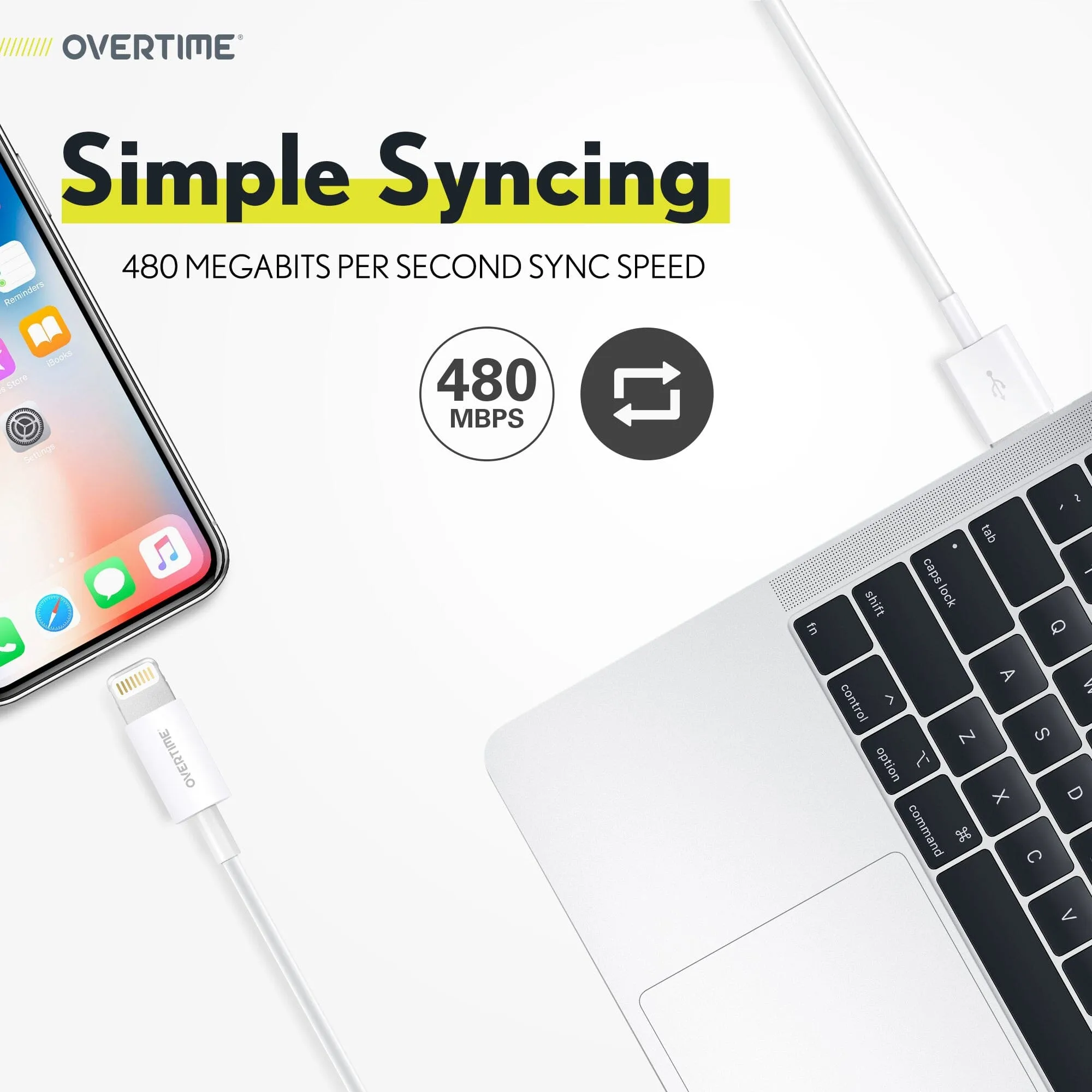 Overtime MFI Certified USB C to Lightning 6ft cable, Fast Charging & Data Transfer - White