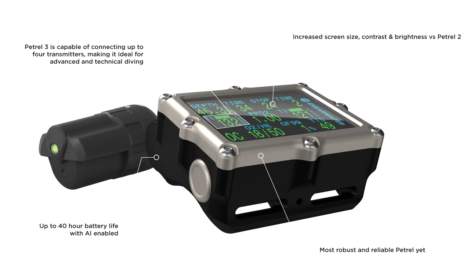 Shearwater Petrel 3 Dive Computer with Optional Swift Transmitter