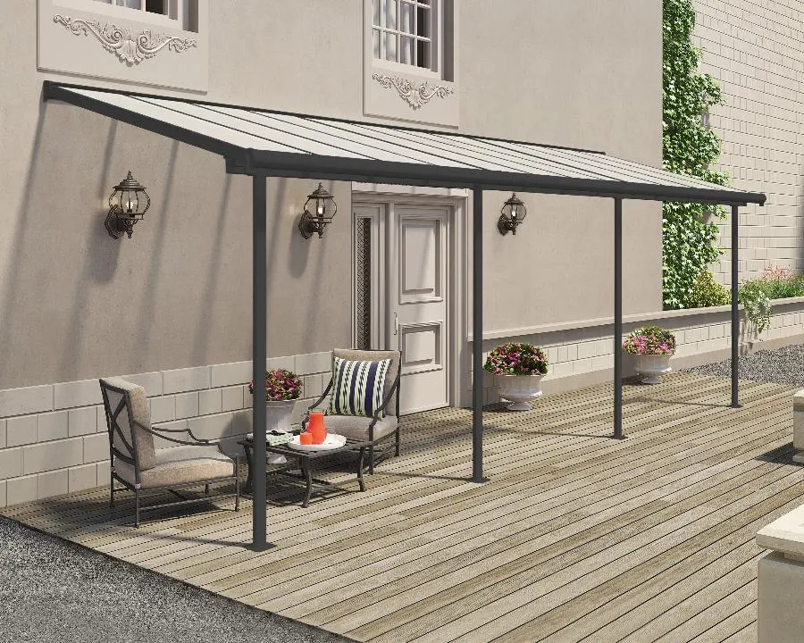 Sierra™ Patio Cover 7.5 ft. x 22.5 ft. Grey Frame Clear Panels | Palram-Canopia