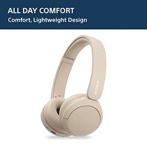 Sony WH-CH520, Wireless On-Ear Bluetooth Headphones with Mic, Upto 50 Hours Playtime, DSEE Upscale, Multipoint Connectivity/Dual Pairing,Voice Assistant App Support for Mobile Phones (Beige)