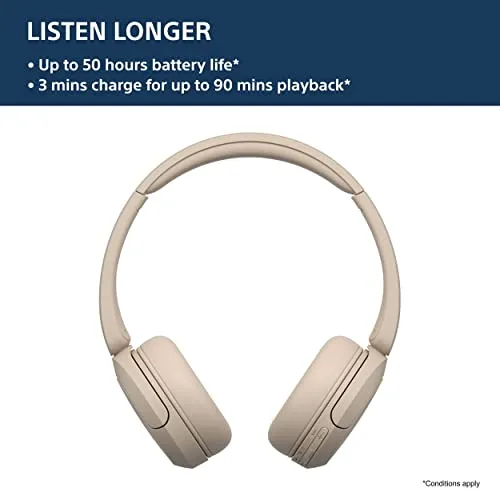 Sony WH-CH520, Wireless On-Ear Bluetooth Headphones with Mic, Upto 50 Hours Playtime, DSEE Upscale, Multipoint Connectivity/Dual Pairing,Voice Assistant App Support for Mobile Phones (Beige)