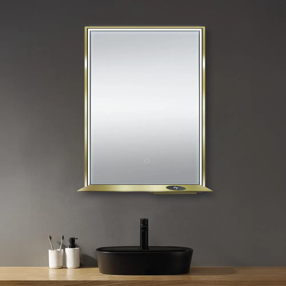 The Allegra 24" W x 32" H Framed LED Mirror with Bluetooth Speaker and Wireless Cell Phone Charger; Available in 3 colors