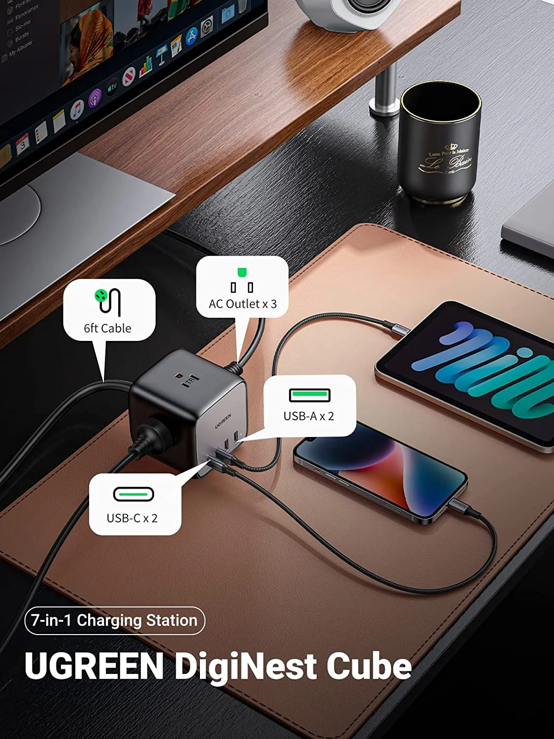 UGREEN 65W USB C GaN Charging Station-7 Ports Desktop Charger